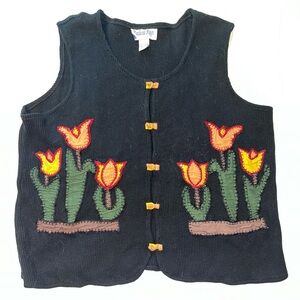Vintage 80s Radical Rags Floral Embroidered Grandma Vest Cottage-core